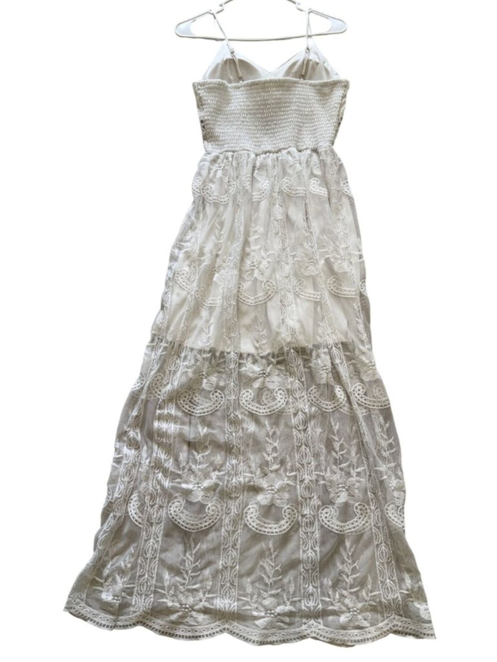 Rebellion Again White Lace Sheer Maxi Dress Lace Spaghetti Straps Lace Size M - Picture 4 of 6
